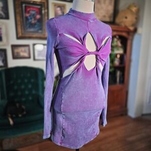 J.our Purple Cutout Mini Dress Bodycon Clubwear Mock Neck Long Sleeve